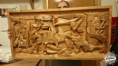 Ismael. Relieve El Gernica. Madera de cerezo. 2020